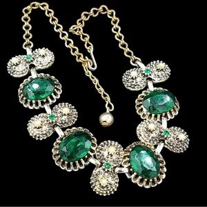 Vintage Chunky Emerald Glass Renaissance Revival Necklace